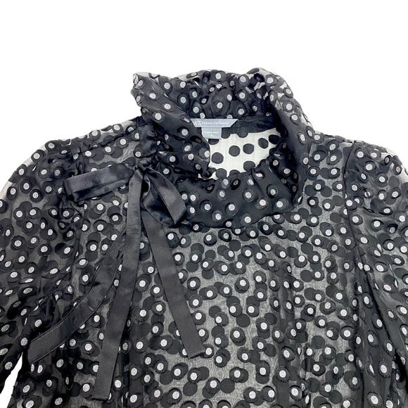 Ax Armani Exchange Ruffle Collar Polka Dots Sheer Blouse In Black - Picture 4 of 7